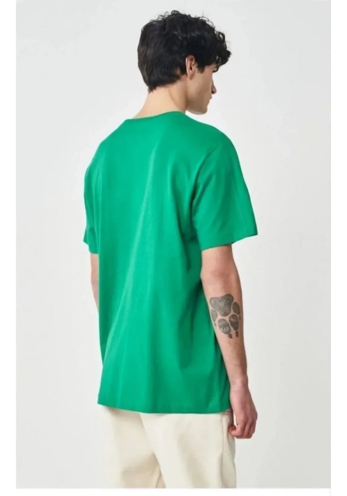 Erkek Düz A Kalite Pamuklu Penye T-shirt- Yeşil