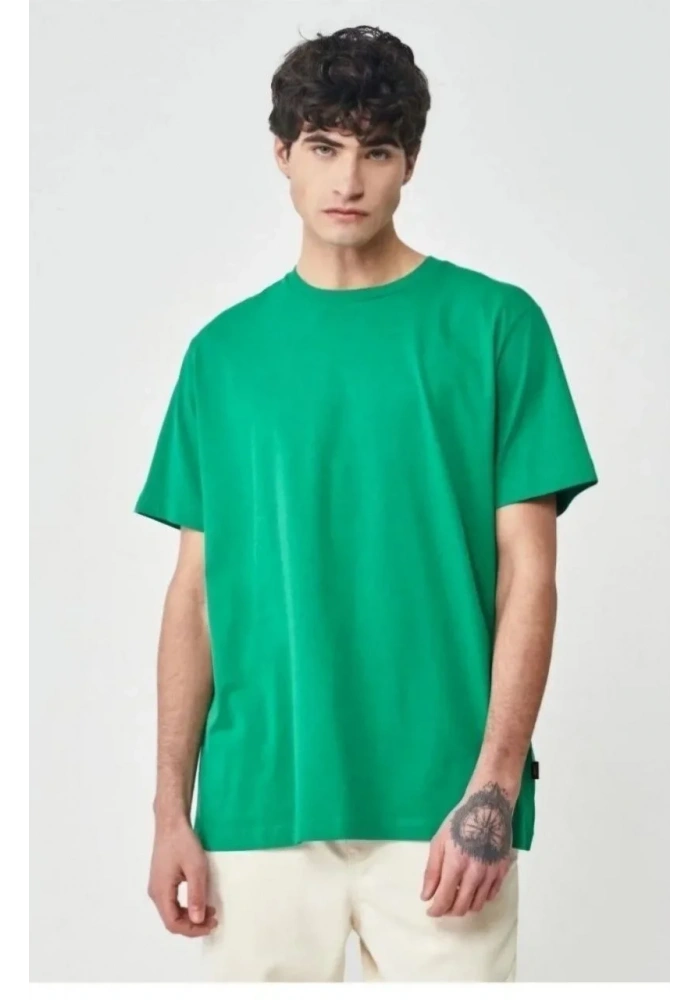 Erkek Düz A Kalite Pamuklu Penye T-shirt- Yeşil