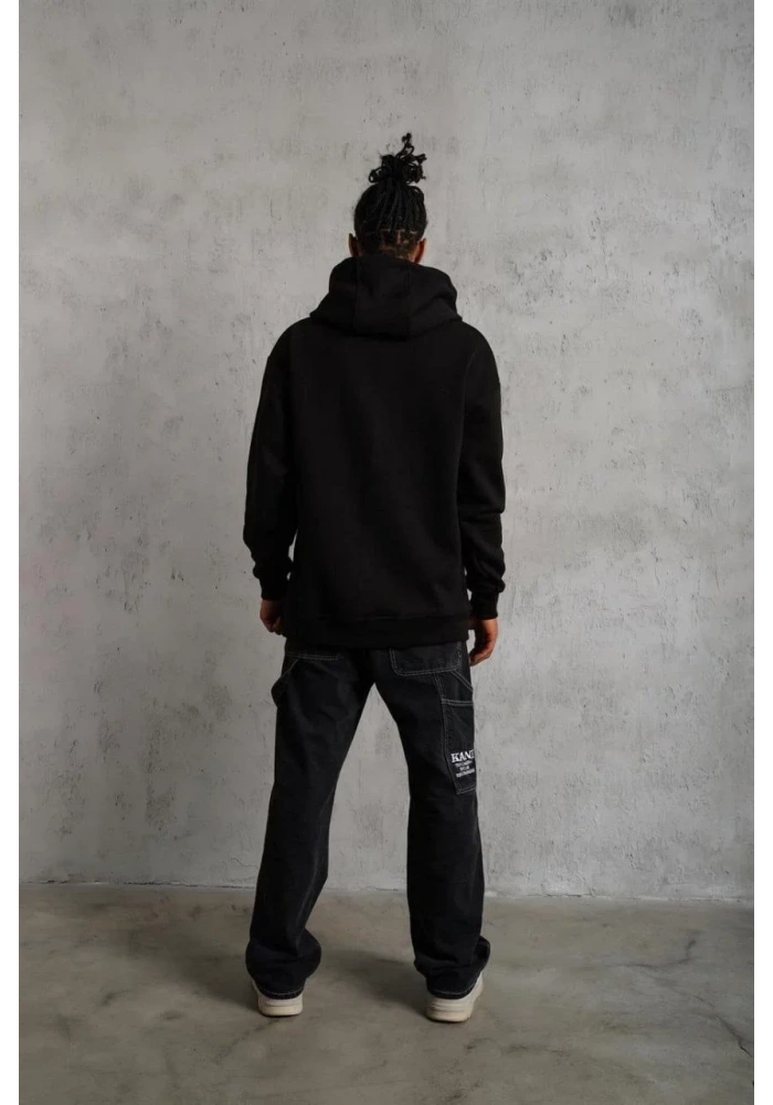 Erkek 3 İplik Pamuklu Kapüşonlu Cepli Düz Oversize Hoodie Sweatshirt - Siyah