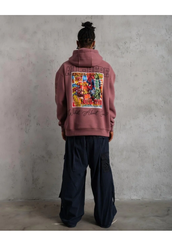 Erkek 93 Dijital Parça Baskılı Kapşonlu Sweat - Gül Kurusu