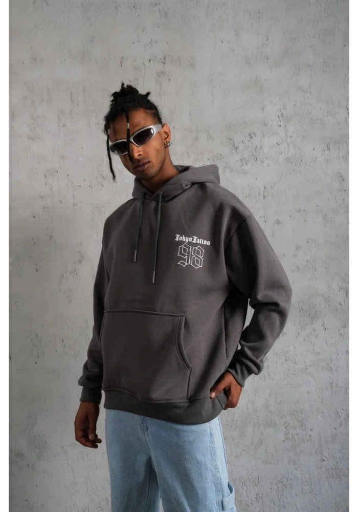 Erkek 98 Baskılı Kapşonlu Sweat - Gri