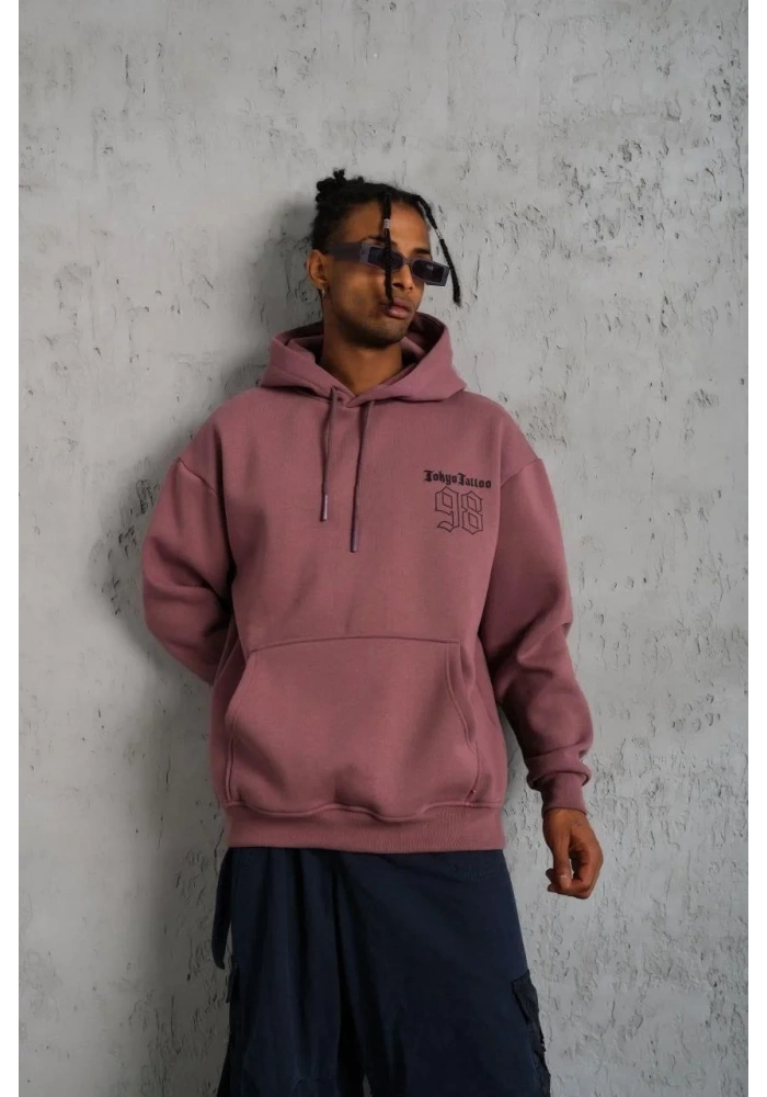 Erkek 98 Baskılı Kapşonlu Sweat - Gül Kurusu