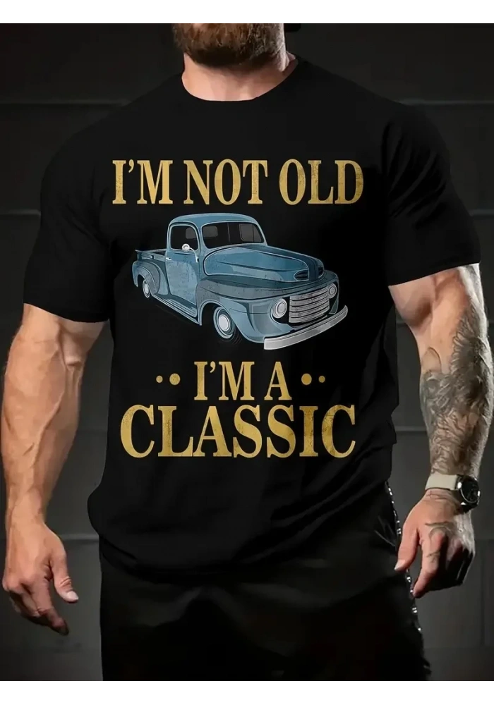 Erkek Tişört Araba Baskılı Kısa kol t-shirt - Siyah