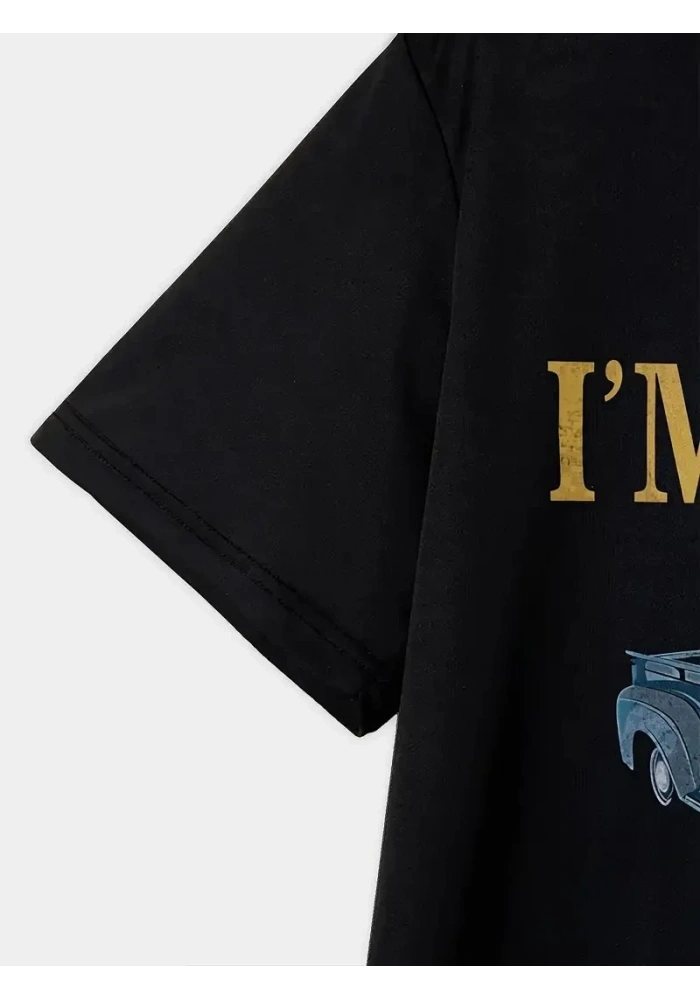 Erkek Tişört Araba Baskılı Kısa kol t-shirt - Siyah