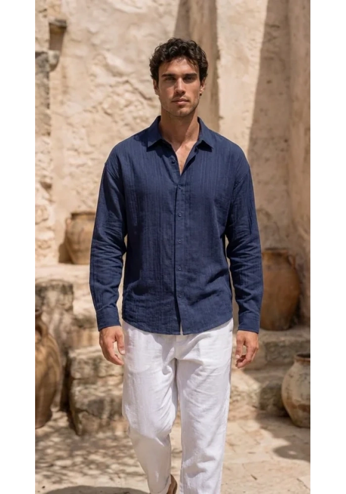 Erkek Armürlü Yarım Oversize Müslin Gömlek