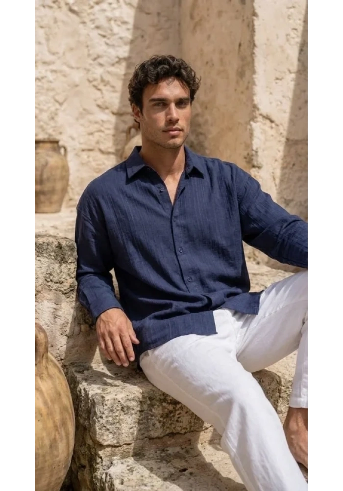 Erkek Armürlü Yarım Oversize Müslin Gömlek