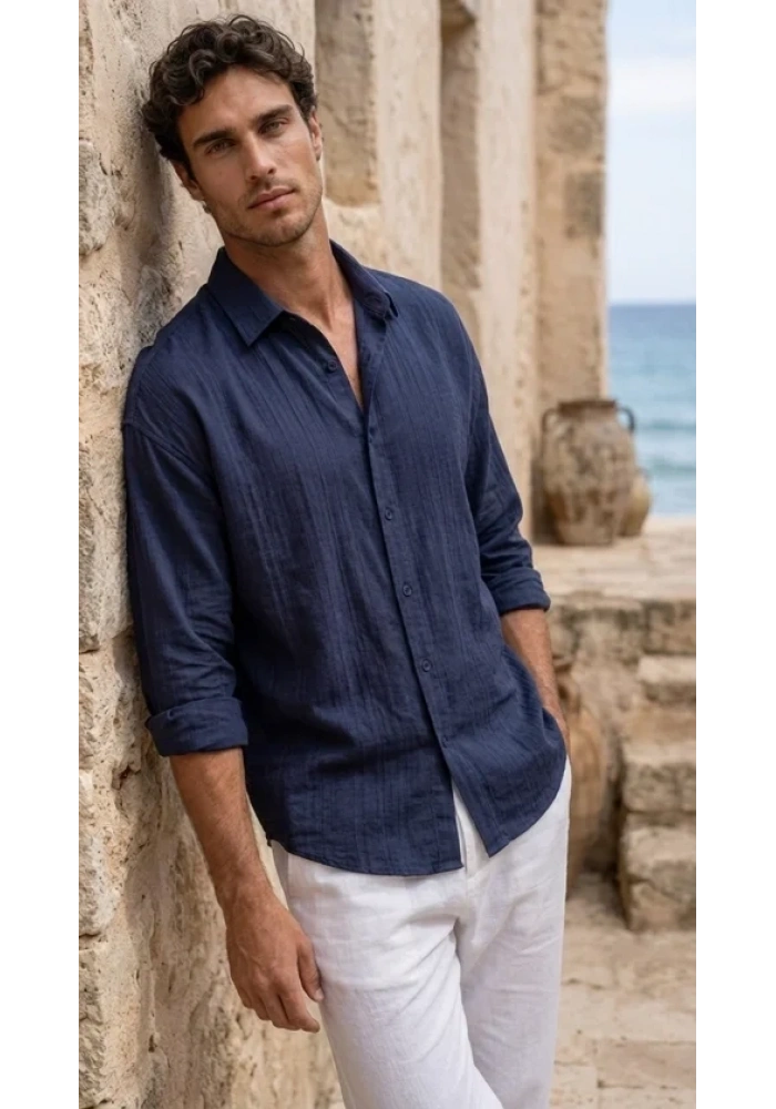 Erkek Armürlü Yarım Oversize Müslin Gömlek