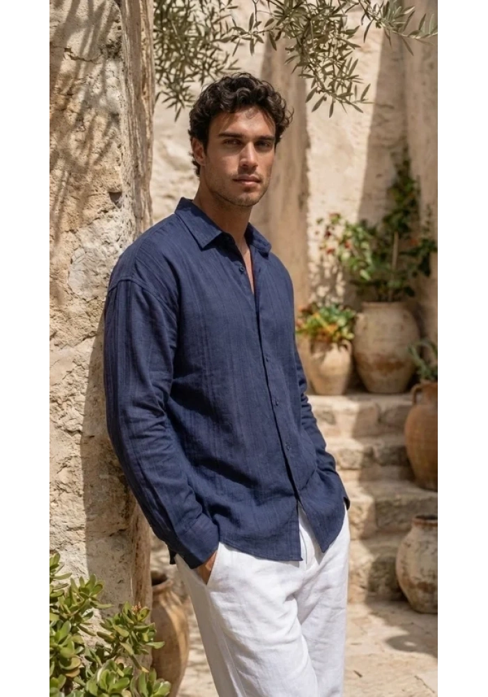 Erkek Armürlü Yarım Oversize Müslin Gömlek