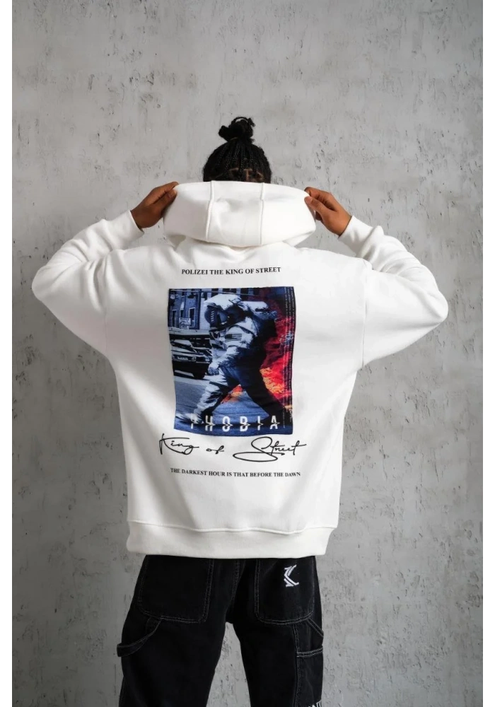 Erkek Astronot Baskılı Kapüşonlu Sweat - Beyaz