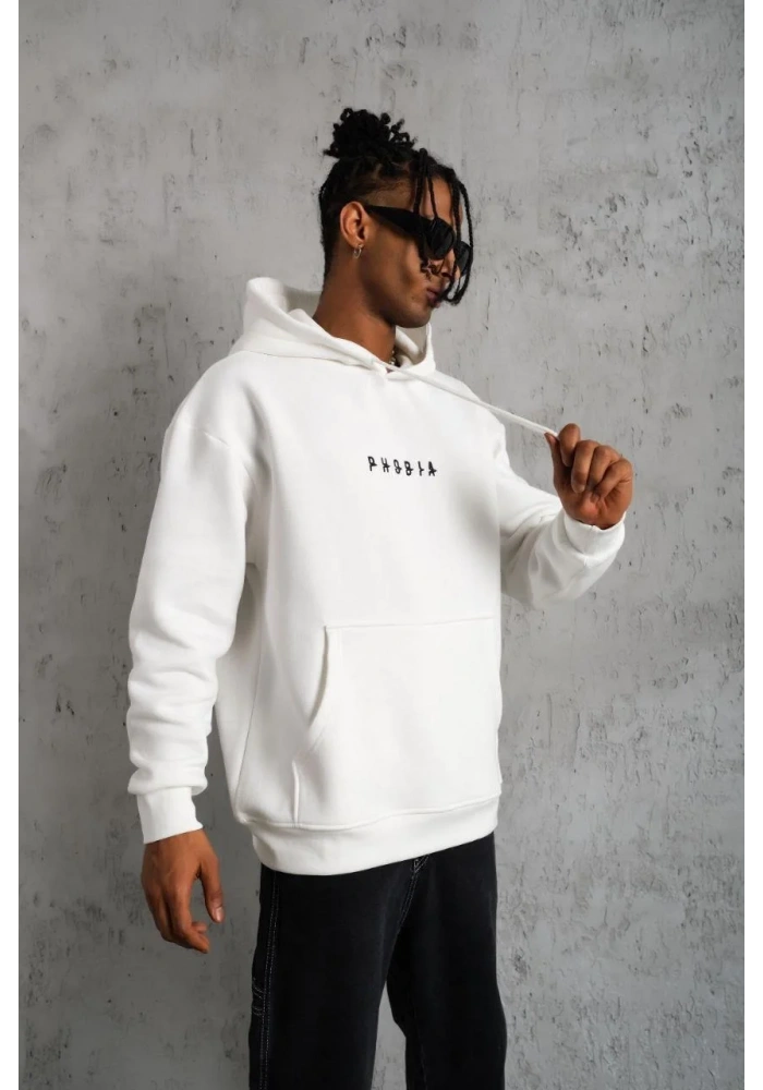 Erkek Astronot Baskılı Kapüşonlu Sweat - Beyaz