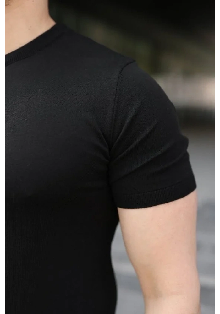 Erkek Basic Bisiklet Yaka Kısa Kollu Triko Tişört - %100 Pamuk Akrilik