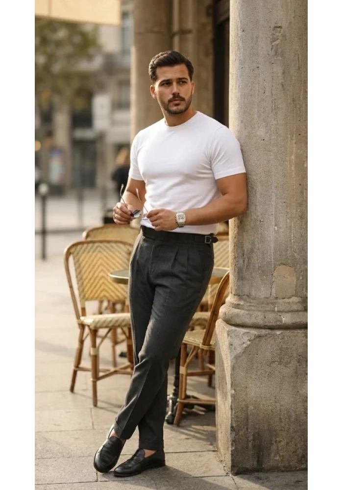 Erkek Basic Bisiklet Yaka Kısa Kollu Triko Tişört - %100 Pamuk Akrilik