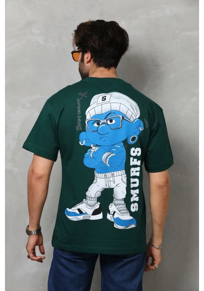 Erkek Kısa Kol Yazlık Tişört Bisiklet Yaka Baskılı Oversize T-Shirt - Yeşil