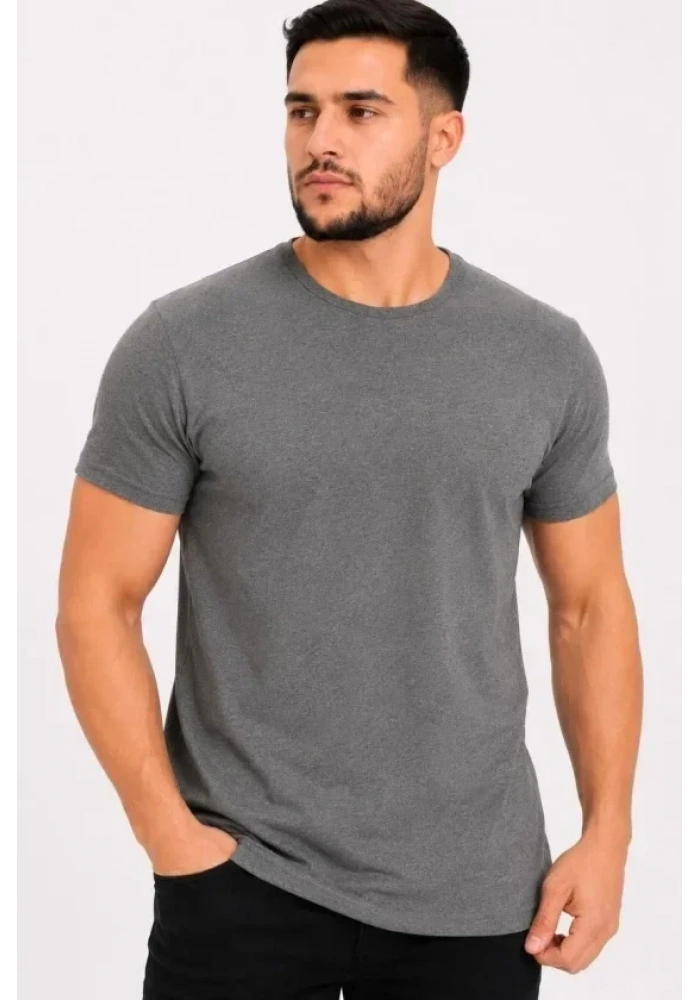 Erkek Basic Tişört Bisiklet Yaka Kısa Kol Günlük Yazlık Slim Fit T-Shirt - Antrasit