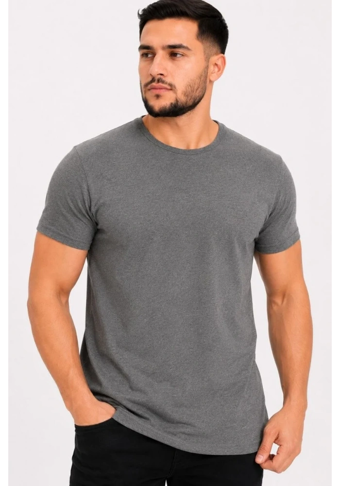 Erkek Basic Tişört Bisiklet Yaka Kısa Kol Günlük Yazlık Slim fit T-Shirt - Antrasit