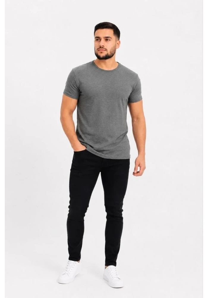 Erkek Basic Tişört Bisiklet Yaka Kısa Kol Günlük Yazlık Slim fit T-Shirt - Antrasit