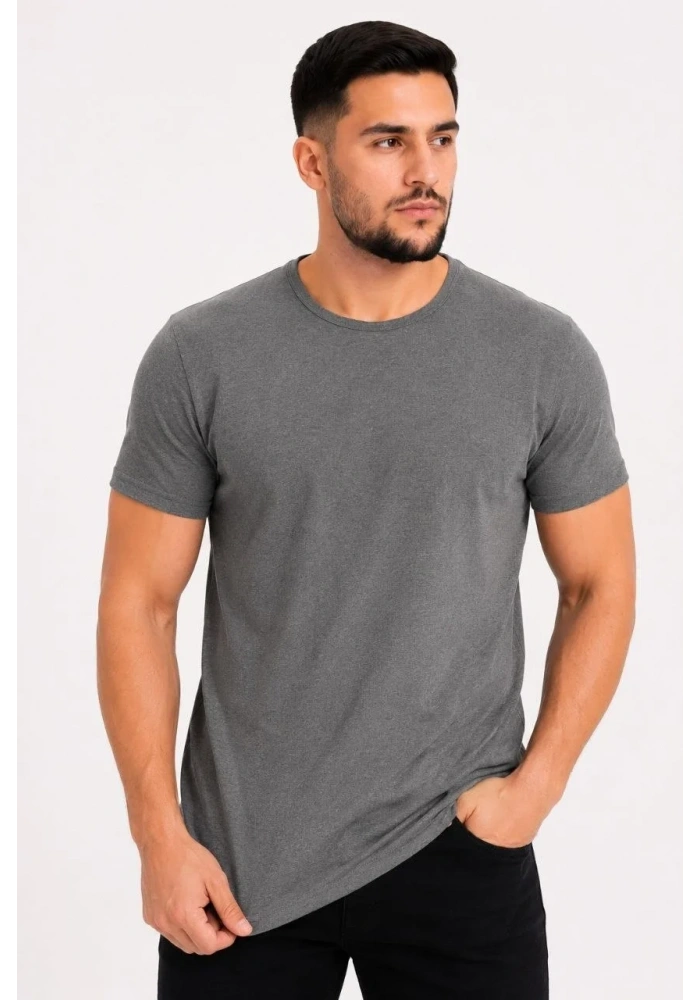 Erkek Basic Tişört Bisiklet Yaka Kısa Kol Günlük Yazlık Slim fit T-Shirt - Antrasit