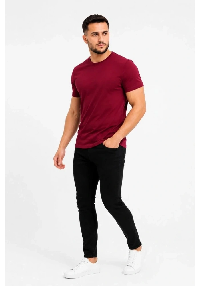 Erkek Basic Tişört Bisiklet Yaka Kısa Kol Günlük Yazlık Slim fit T-Shirt - Bordo