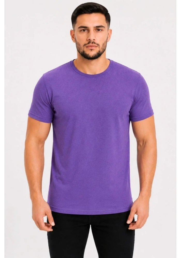 Erkek Basic Tişört Bisiklet Yaka Kısa Kol Günlük Yazlık Slim fit T-Shirt - Mor
