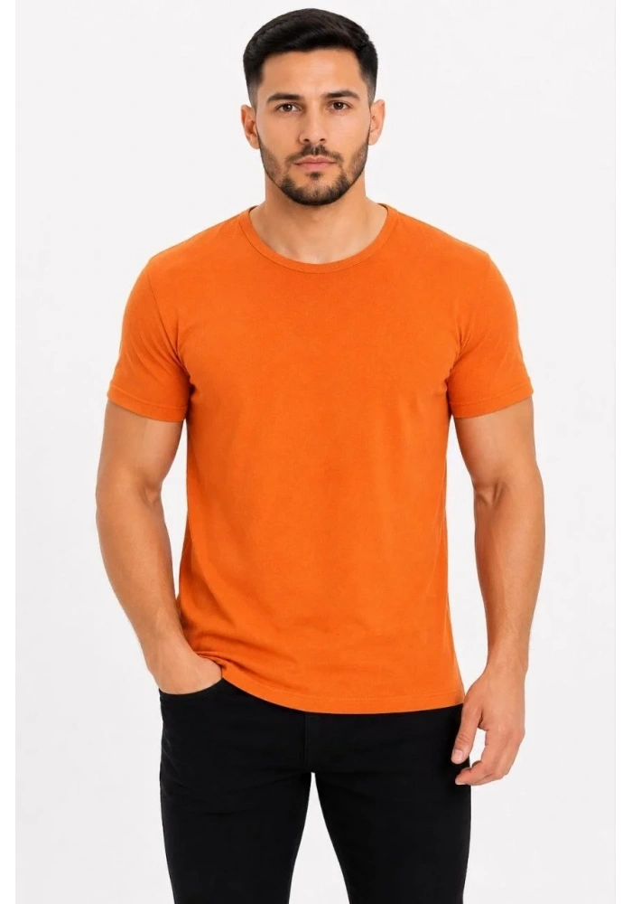 Erkek Basic Tişört Bisiklet Yaka Kısa Kol Günlük Yazlık Slim fit T-Shirt - Turuncu