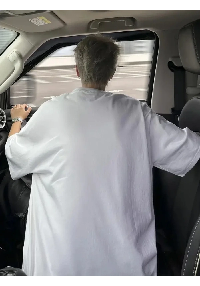 Erkek Kısa Kol Yazlık Tişört Bisiklet Yaka Baskılı Oversize T-Shirt - Beyaz