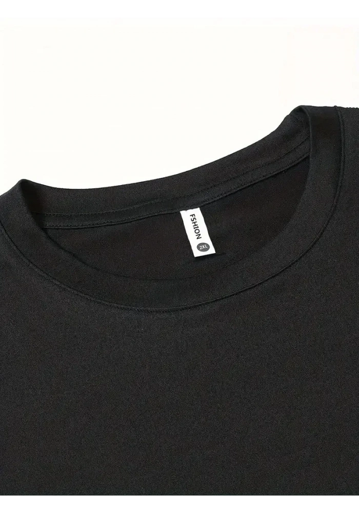 Erkek Kısa Kol Yazlık Tişört Bisiklet Yaka Baskılı Oversize T-Shirt - Siyah