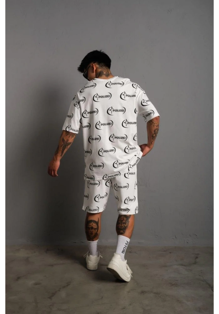 Erkek Baskılı İkili Şortlu Takım - Beyaz