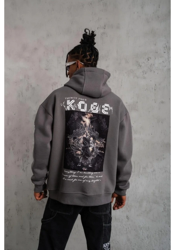 Erkek Baskılı Kapüşonlu Sweat - Gri