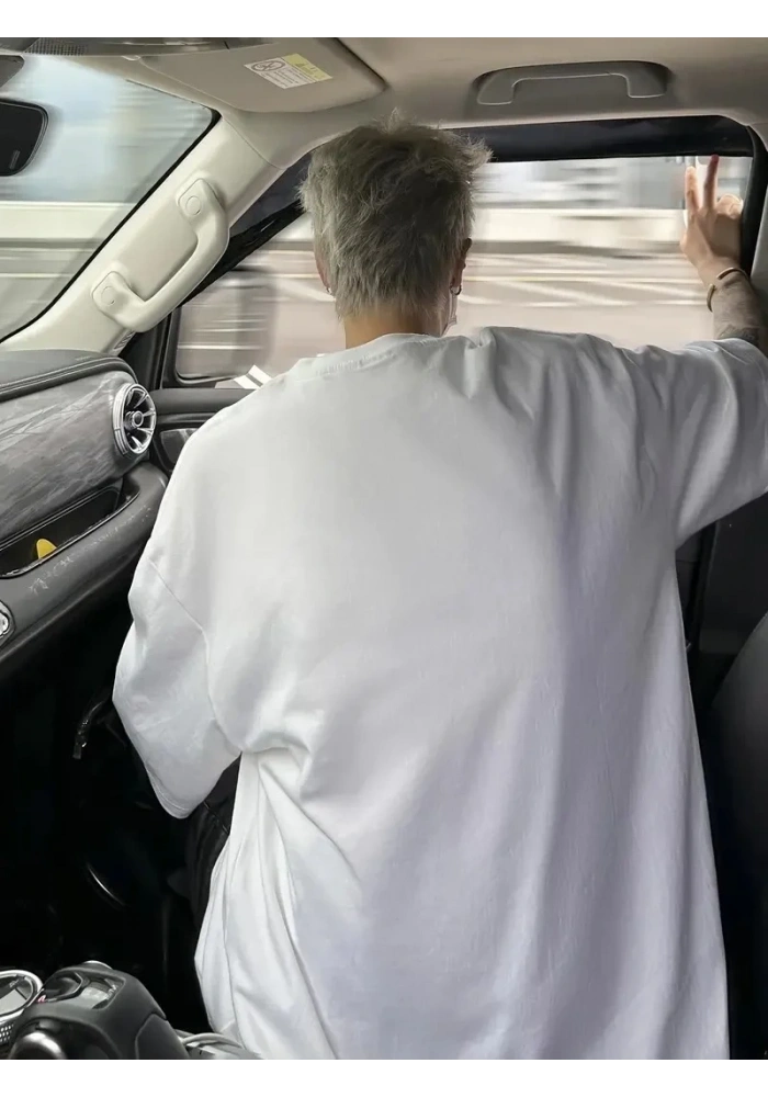 Erkek Baskılı Tişört Kısa Kol Bisiklet Yaka Oversize T-Shirt - Beyaz