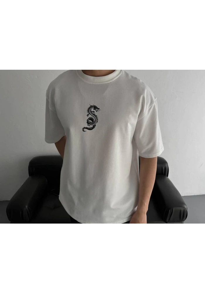 Erkek Ön ve Arka Baskılı T-Shirt Kısa Kol Bisiklet Yaka Regular Fit Tişört -  Beyaz