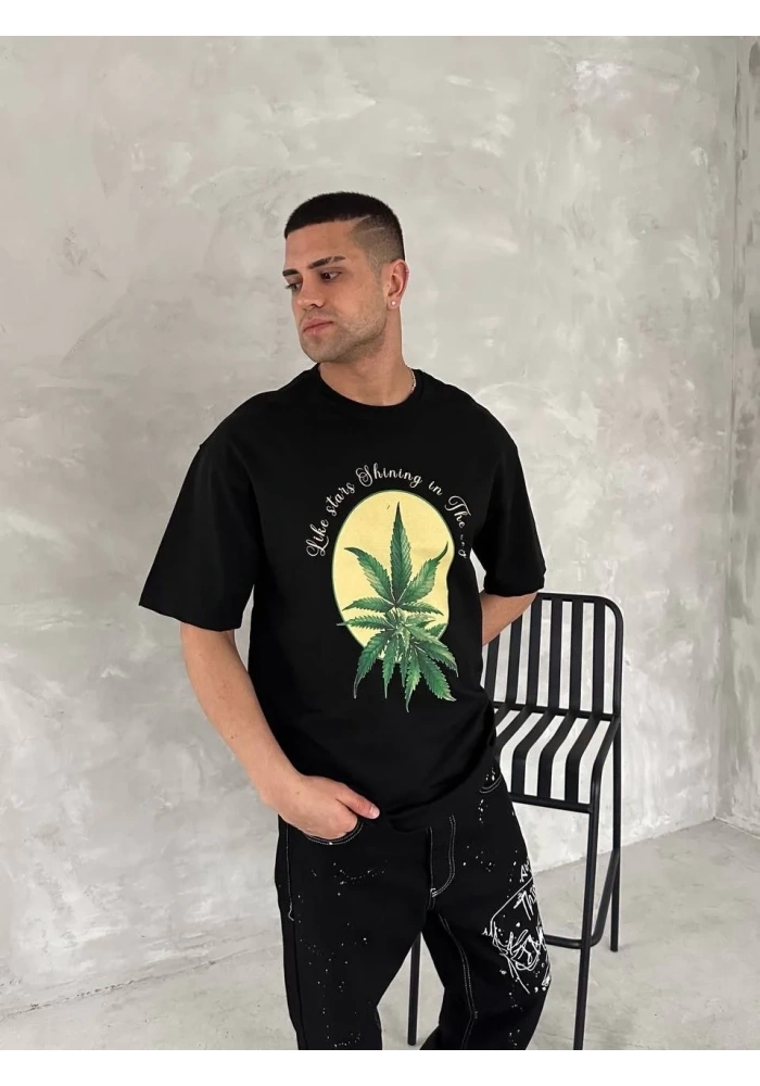 Erkek Baskılı T-Shirt Kısa Kol Bisiklet Yaka Regular Fit Yazlık Tişört - SiyahSiyah