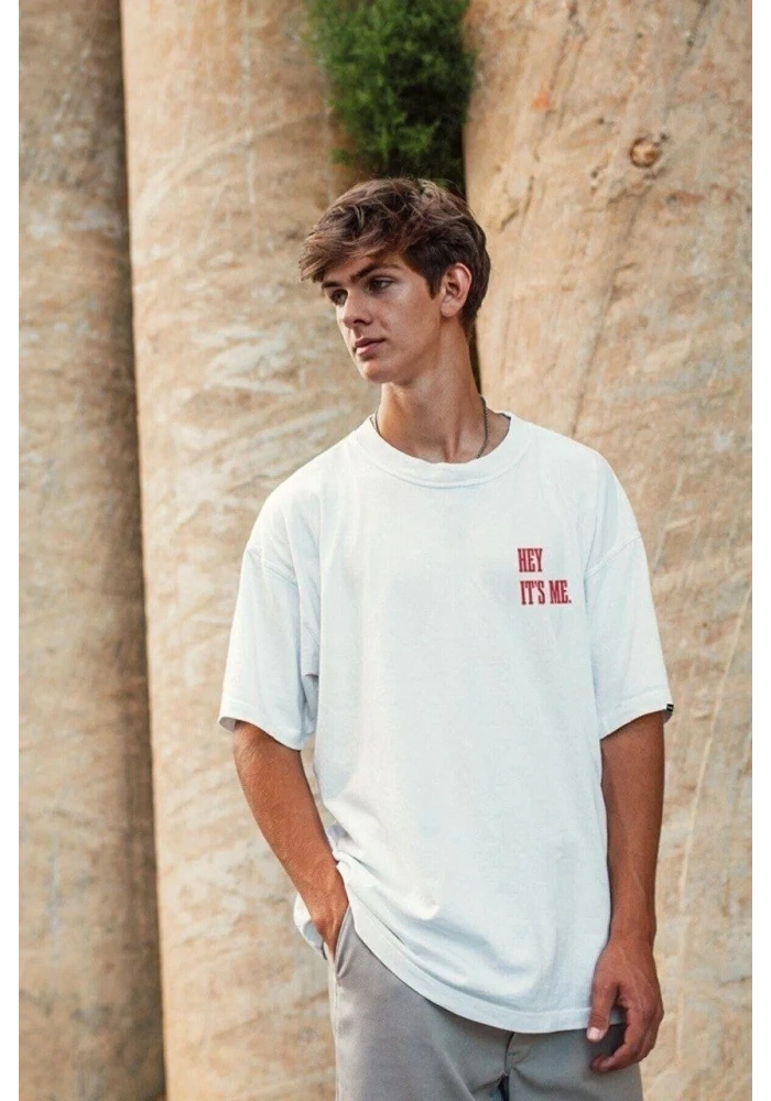 Erkek Baskılı T-Shirt Kısa Kol Bisiklet Yaka Regular Fit Rahat Kalıp Tişört - Beyaz