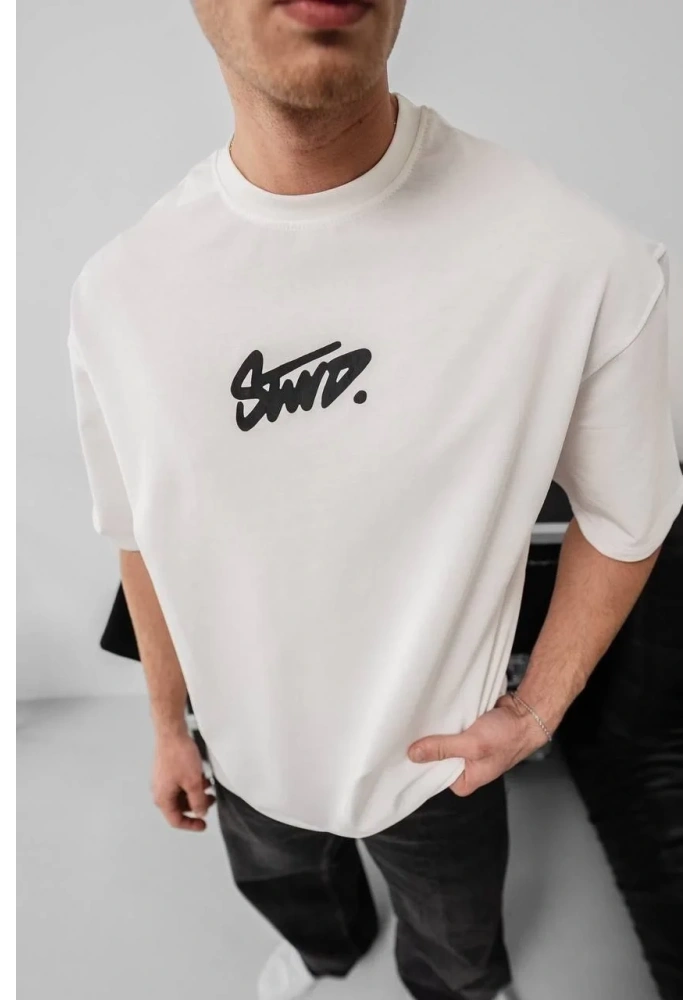 Erkek Tişört Yazlık Baskılı Oversize Kısa kol T-Shirt - Beyaz