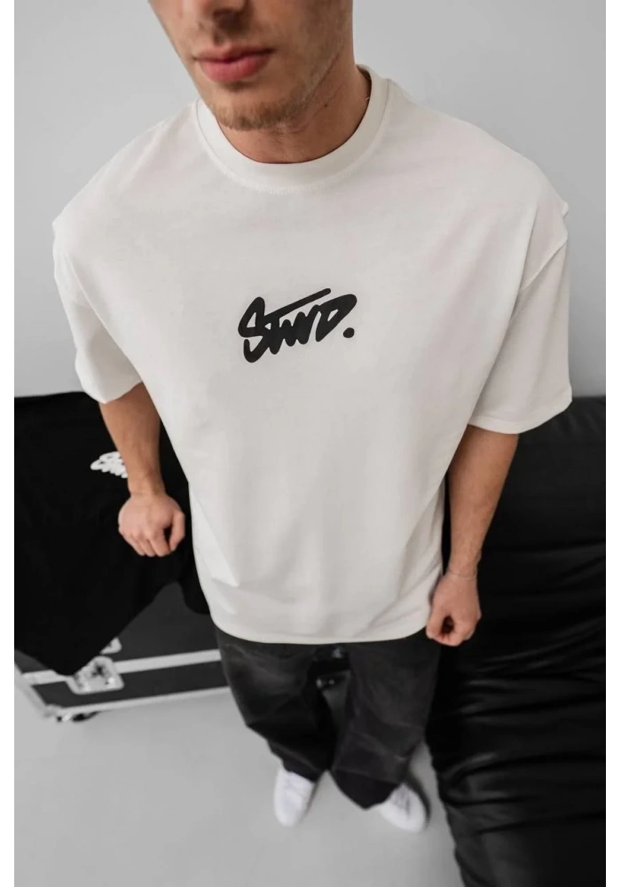 Erkek Tişört Yazlık Baskılı Oversize Kısa kol T-Shirt - Beyaz