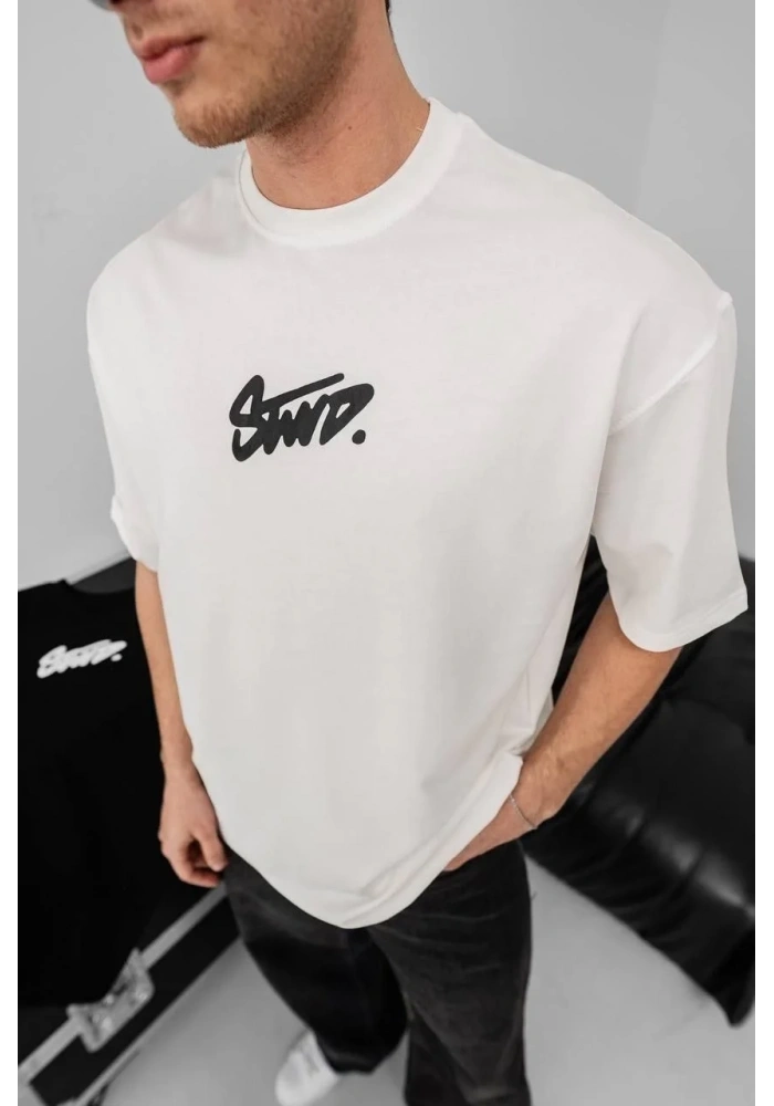 Erkek Tişört Yazlık Baskılı Oversize Kısa kol T-Shirt - Beyaz
