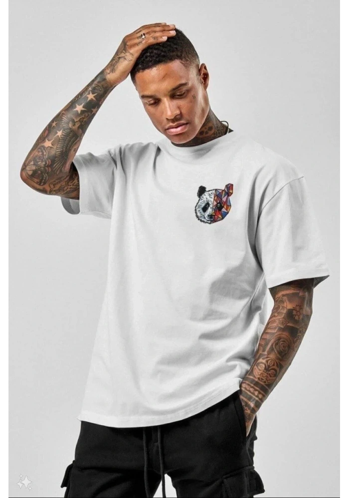 Erkek Baskılı T-Shirt Kısa Kol Bisiklet Yaka Regular Fit Rahat Kalıp Tişört -  Beyaz