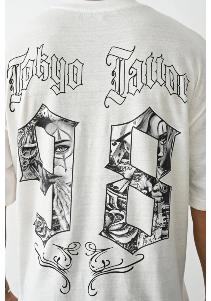 Erkek Kısa Kol Yazlık Tişört Bisiklet Yaka Baskılı Oversize T-Shirt - Beyaz