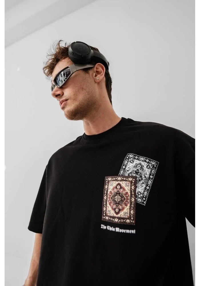 Erkek Yazlık Bisiklet Yaka Baskılı Regular Fit Tişört Kısa Kol T-Shirt - Siyah