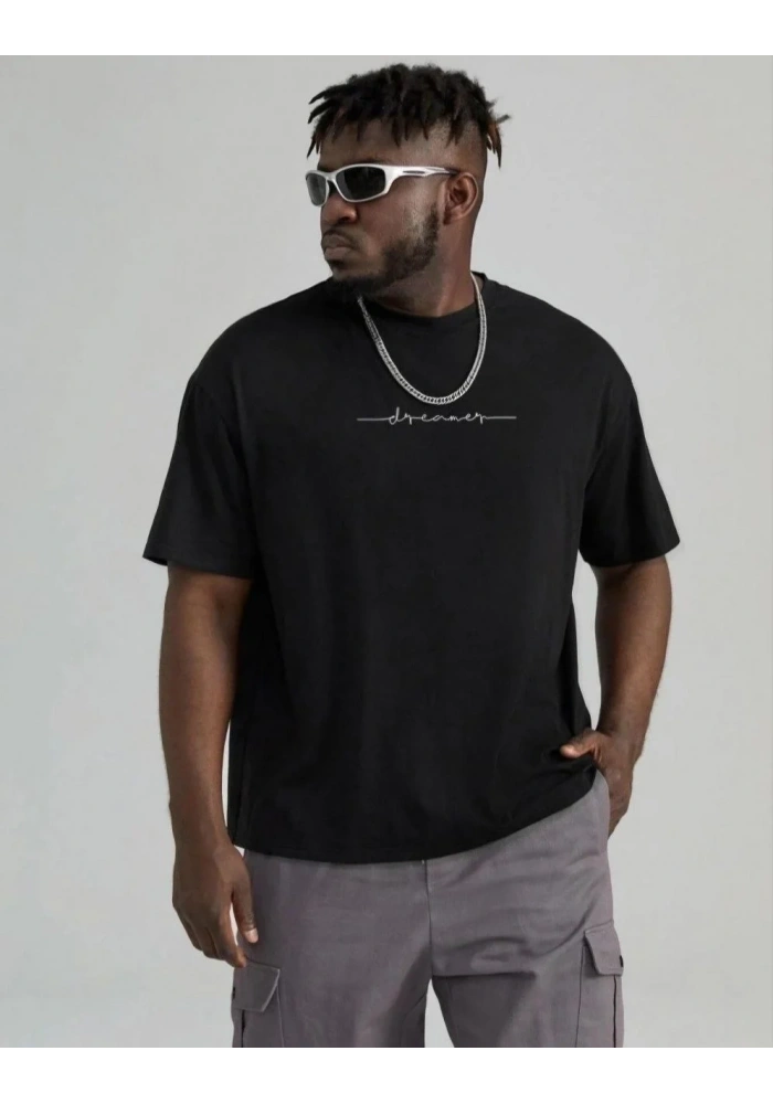 Erkek Baskılı T-Shirt Kısa Kol Bisiklet Yaka Regular Fit Rahat Kalıp Tişört - Siyah