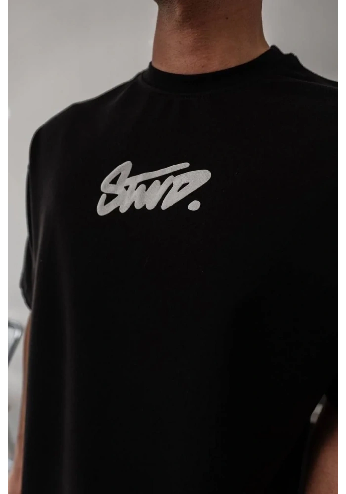 Erkek Kısa Kol Yazlık Tişört Bisiklet Yaka Baskılı Oversize T-Shirt - Siyah