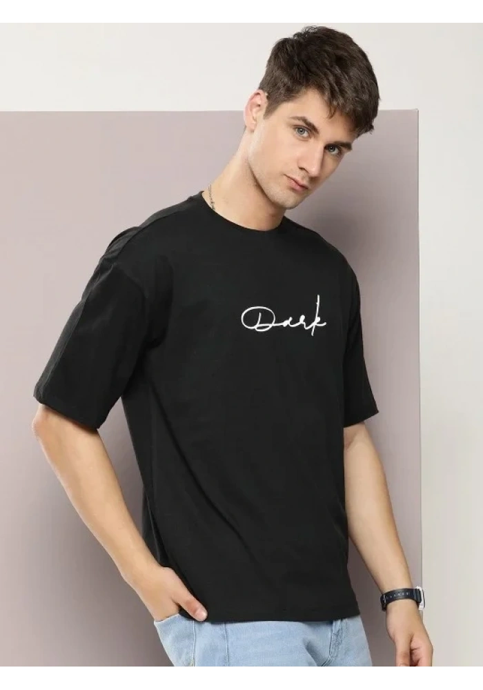 Erkek Baskılı T-Shirt Kısa Kol Bisiklet Yaka Regular Fit Rahat Kalıp Tişört - Siyah