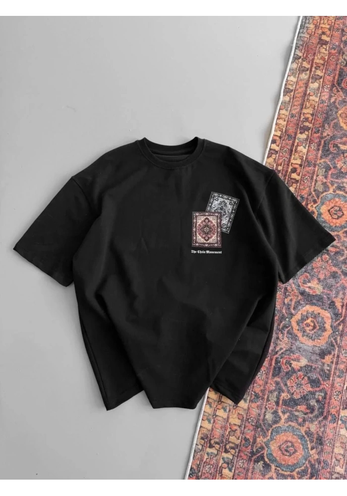 Erkek Yazlık Bisiklet Yaka Baskılı Regular Fit Tişört Kısa Kol T-Shirt - Siyah