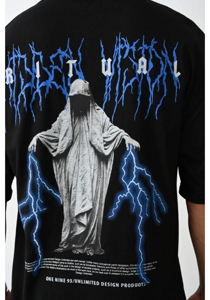 Erkek Baskılı Oversize  Kısa kol T-Shirt - Siyah