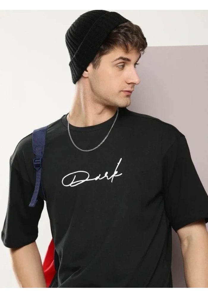 Erkek Baskılı T-Shirt Kısa Kol Bisiklet Yaka Regular Fit Rahat Kalıp Tişört - Siyah