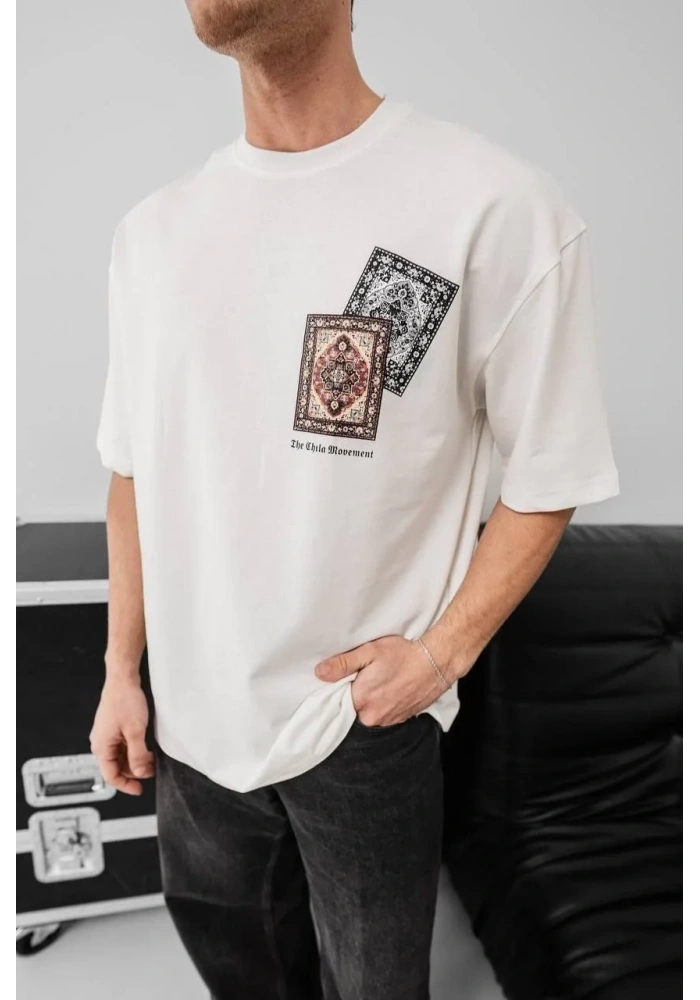 Erkek Yazlık Bisiklet Yaka Baskılı Regular Fit Tişört Kısa Kol T-Shirt - Beyaz