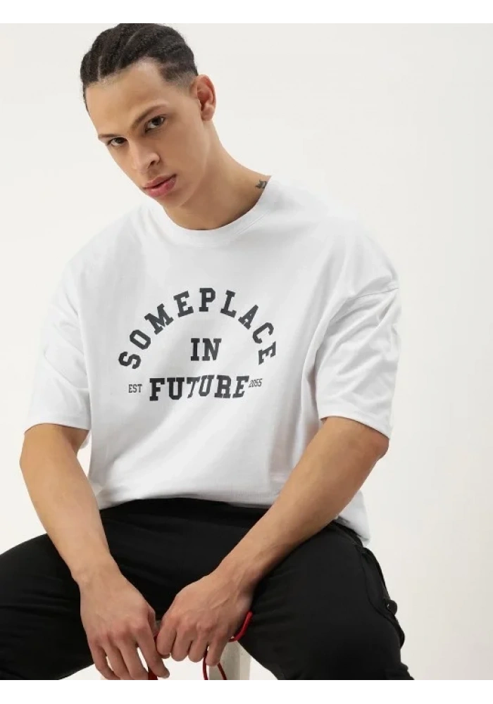 Erkek Baskılı Oversize - Beyaz