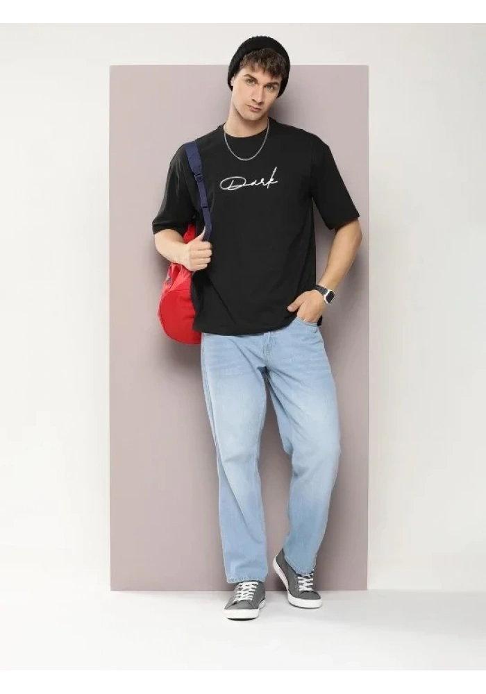 Erkek Baskılı Oversize T-shirt - Siyah