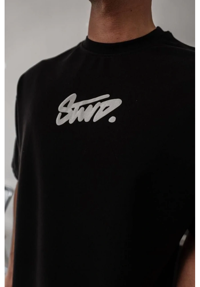 Erkek Baskılı Oversize T-shirt - Siyah