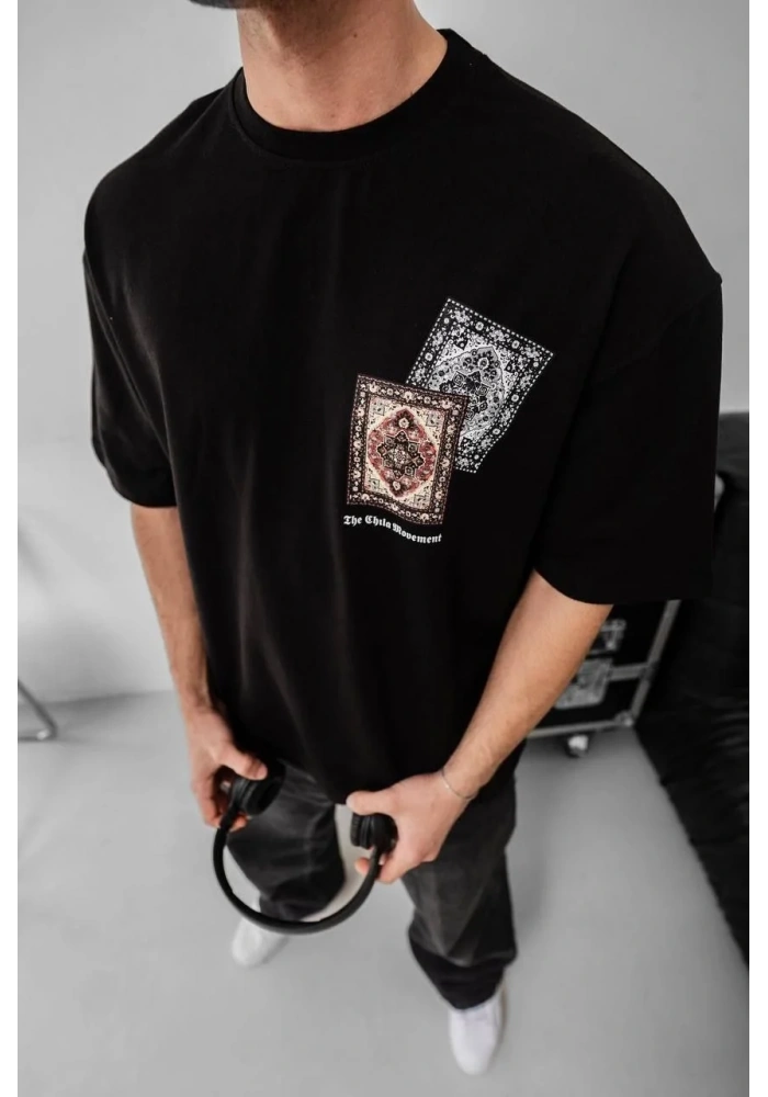 Erkek Baskılı Oversize T-shirt - Siyah