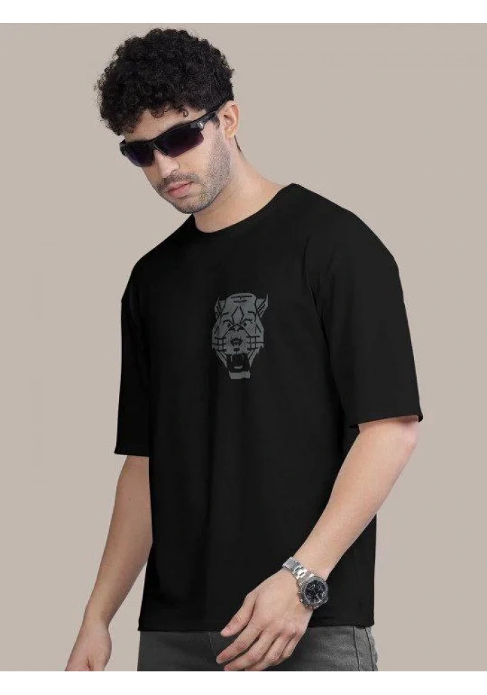 Erkek Baskılı Oversize T-shirt - Siyah